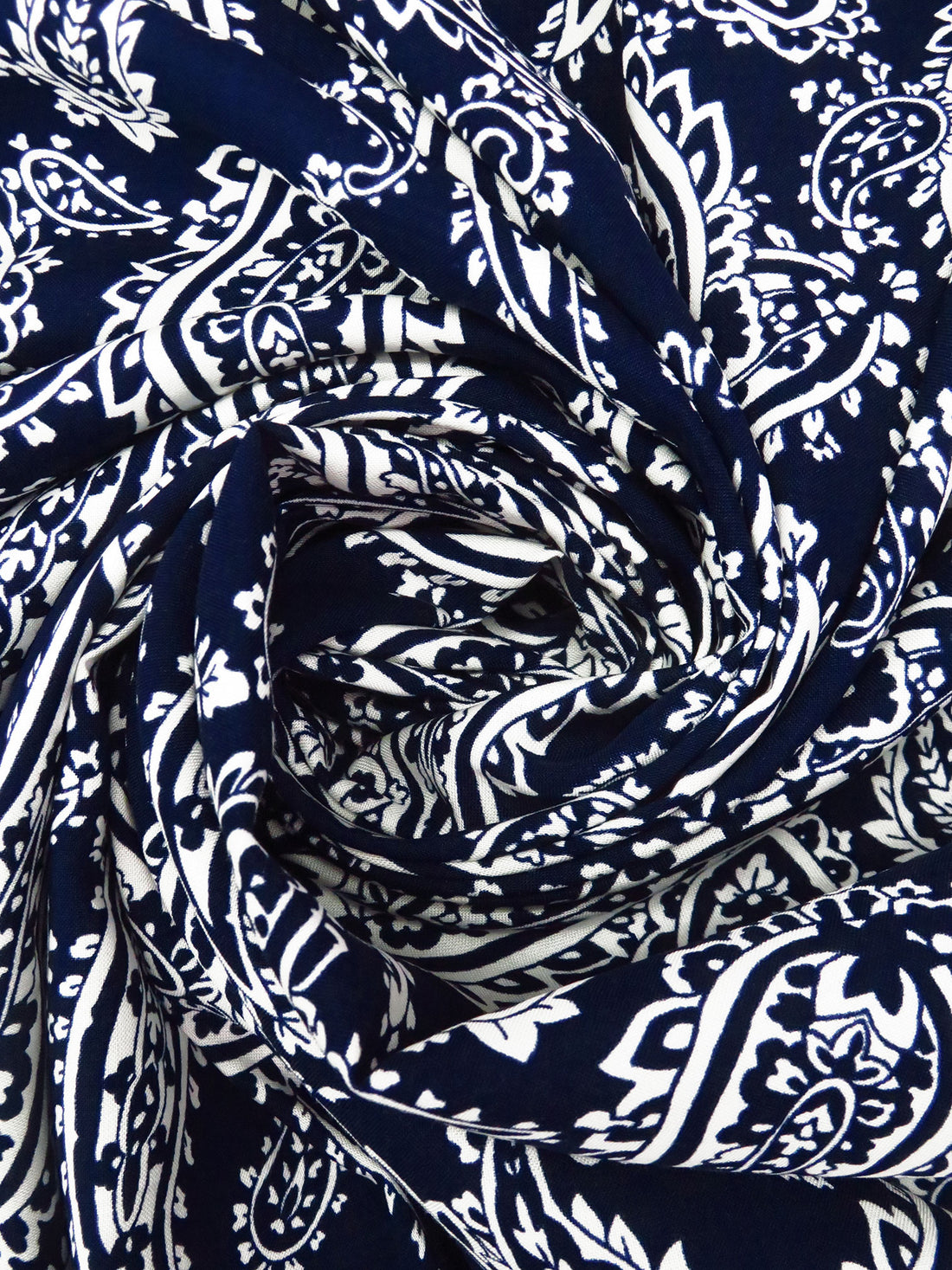 Midnight Blue/White 100% Rayon Paisley Print Challis - NY Designer - 43W