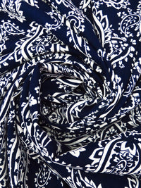 Midnight Blue/White 100% Rayon Paisley Print Challis - NY Designer - 43W