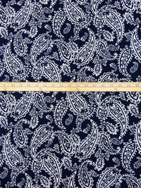 Midnight Blue/White 100% Rayon Paisley Print Challis - NY Designer - 43W