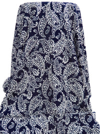 Midnight Blue/White 100% Rayon Paisley Print Challis - NY Designer - 43W