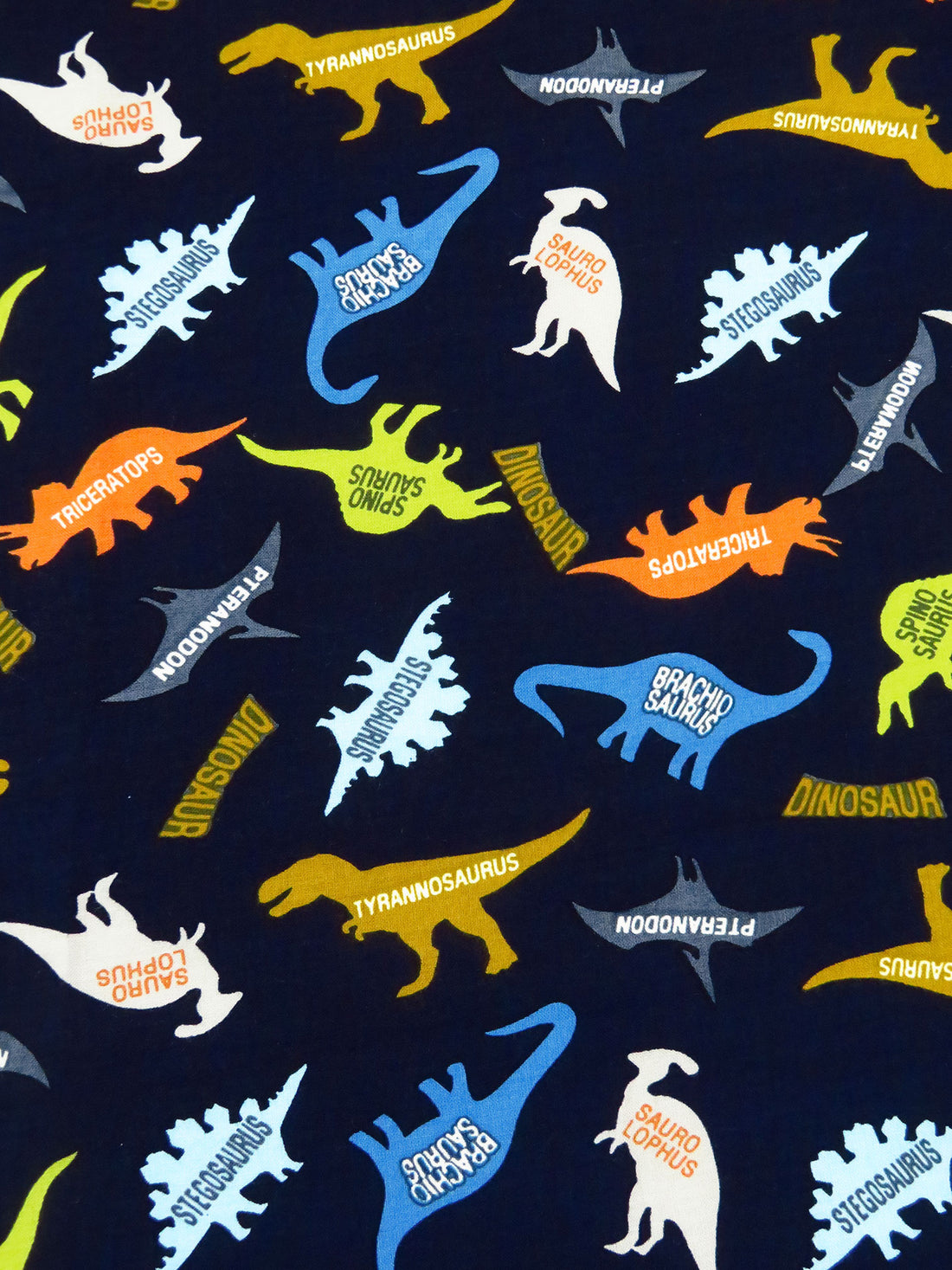 Midnight Navy/Lemon Curry/Button Blue/Multi 100% Rayon Labeled Dinosaur Print Challis - NY Designer - 43W