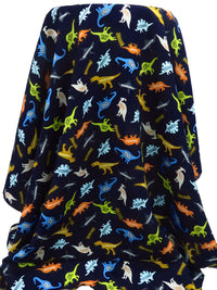 Midnight Navy/Lemon Curry/Button Blue/Multi 100% Rayon Labeled Dinosaur Print Challis - NY Designer - 43W