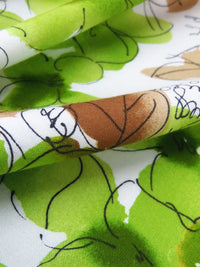 White/Dark Lemon Lime/Light French Beige/Multi 100% Rayon Painterly Floral Print Challis - NY Designer - 43W