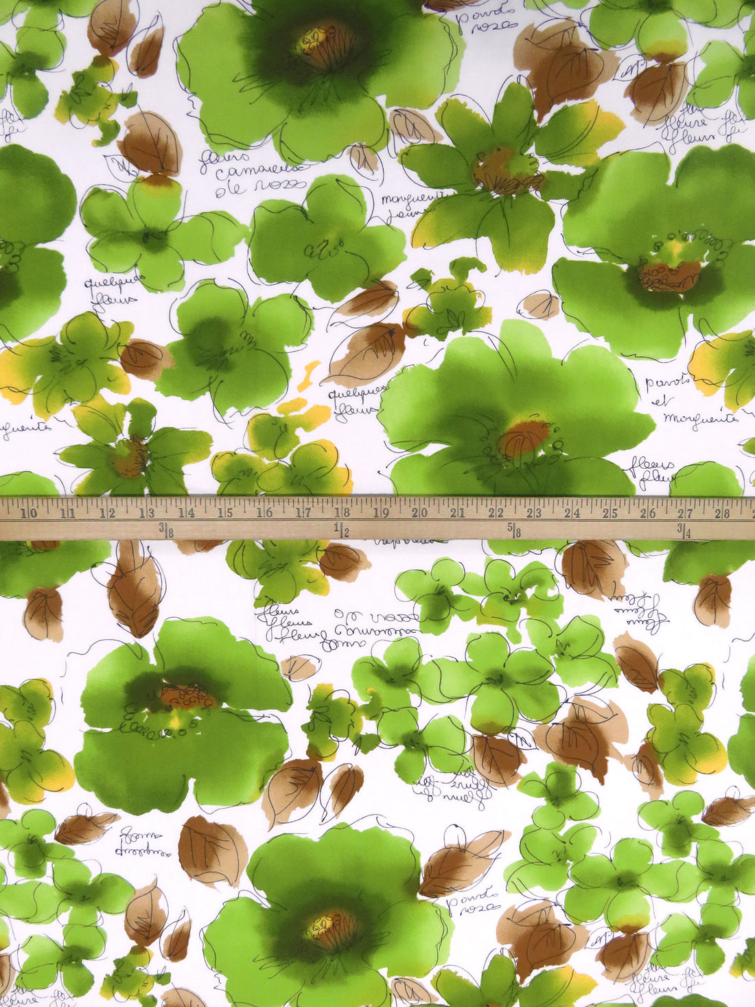 White/Dark Lemon Lime/Light French Beige/Multi 100% Rayon Painterly Floral Print Challis - NY Designer - 43W