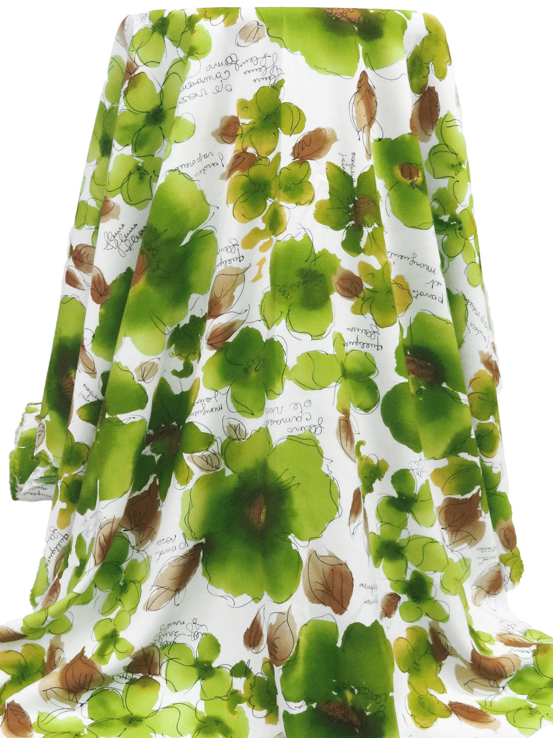White/Dark Lemon Lime/Light French Beige/Multi 100% Rayon Painterly Floral Print Challis - NY Designer - 43W