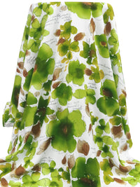 White/Dark Lemon Lime/Light French Beige/Multi 100% Rayon Painterly Floral Print Challis - NY Designer - 43W