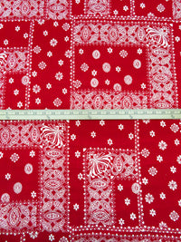Spartan Crimson/White 100% Rayon Handkerchief Patchwork Print Challis - NY Designer - 43W