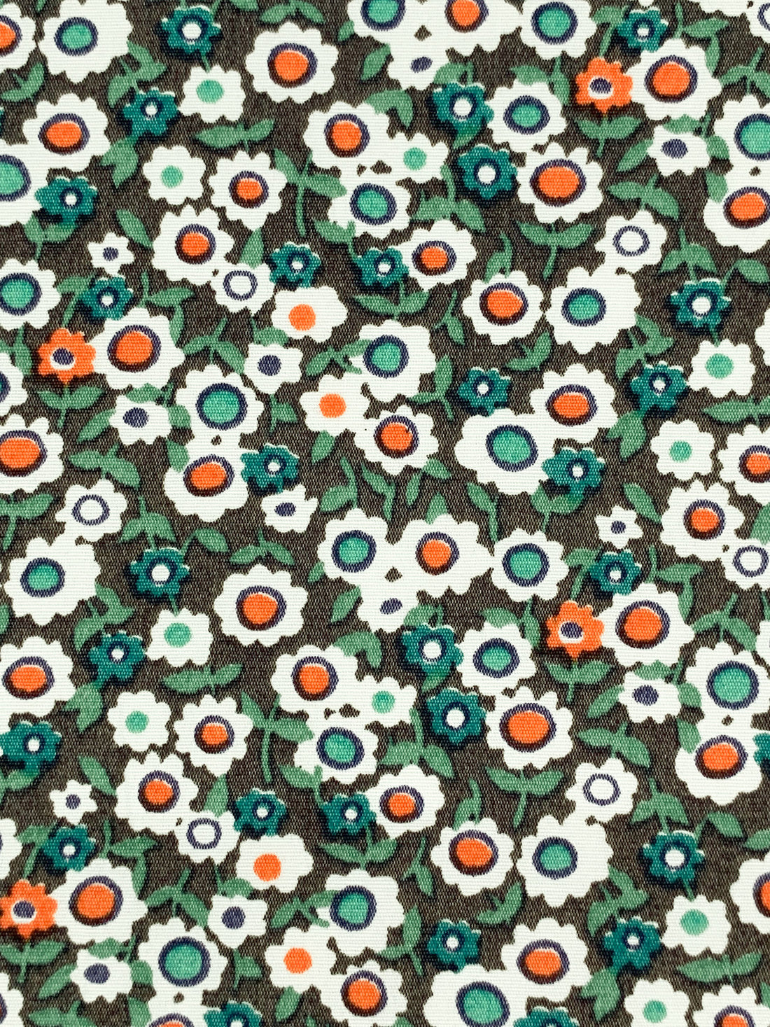 Dark Bamboo Green/Orange/White/Multi 100% Rayon Floral Print Shirting 56W