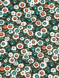 Dark Bamboo Green/Orange/White/Multi 100% Rayon Floral Print Shirting 56W