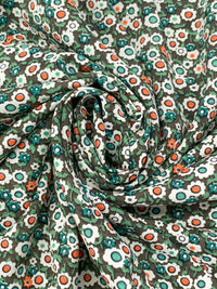 Dark Bamboo Green/Orange/White/Multi 100% Rayon Floral Print Shirting 56W