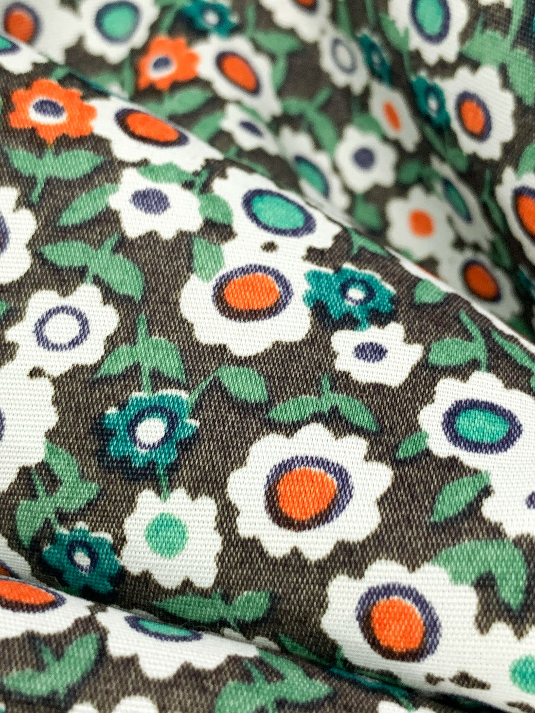 Dark Bamboo Green/Orange/White/Multi 100% Rayon Floral Print Shirting 56W