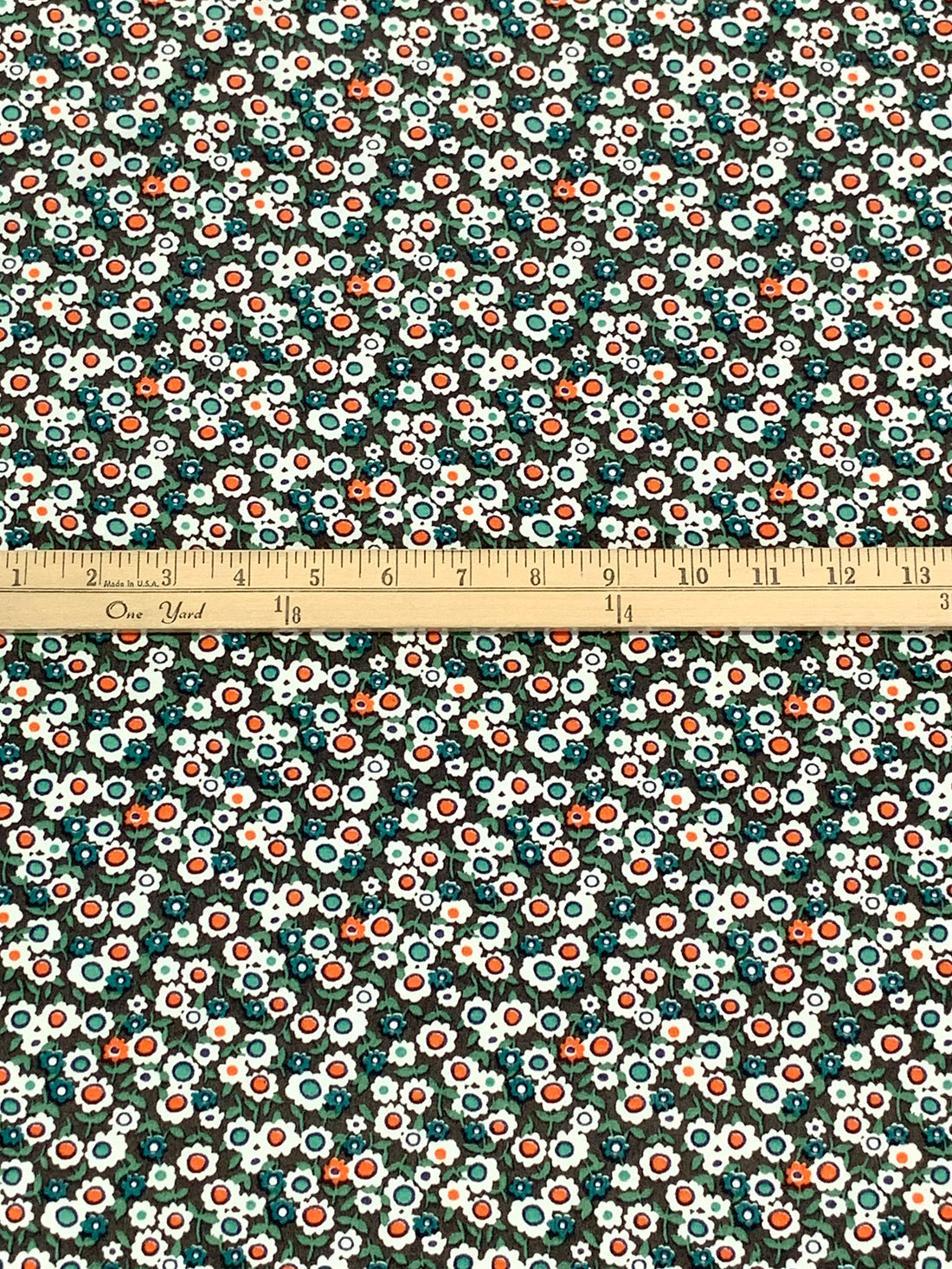 Dark Bamboo Green/Orange/White/Multi 100% Rayon Floral Print Shirting 56W