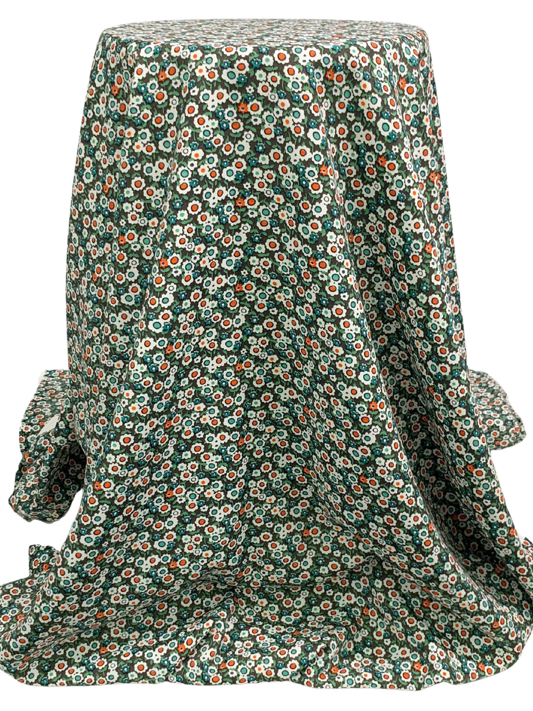 Dark Bamboo Green/Orange/White/Multi 100% Rayon Floral Print Shirting 56W