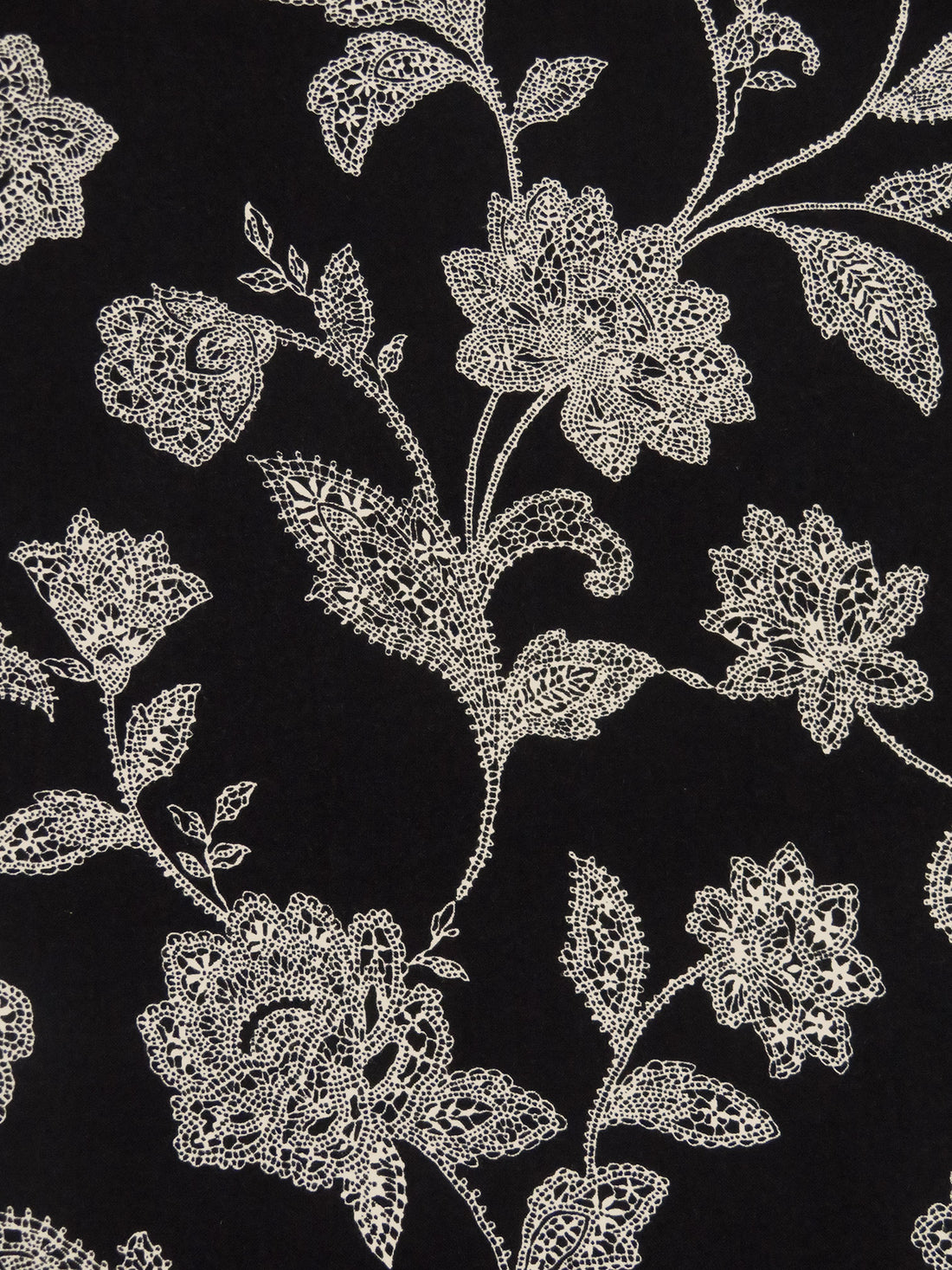 Black/Antique White 100% Rayon Mosaic Floral Print Challis 44W