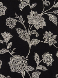 Black/Antique White 100% Rayon Mosaic Floral Print Challis 44W