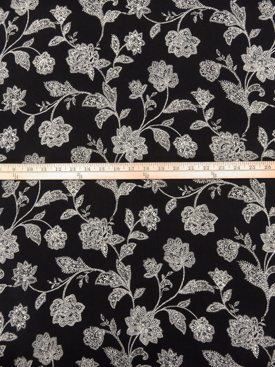 Black/Antique White 100% Rayon Mosaic Floral Print Challis 44W