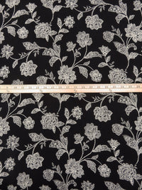 Black/Antique White 100% Rayon Mosaic Floral Print Challis 44W