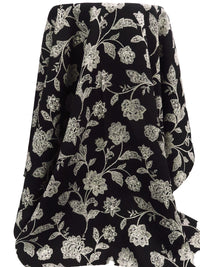 Black/Antique White 100% Rayon Mosaic Floral Print Challis 44W