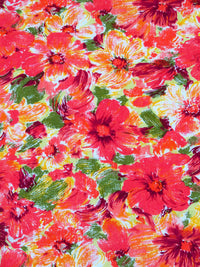 Tangerine/Desire Red/Key Lime/Multi 100% Rayon Painterly Floral Print Challis 44W