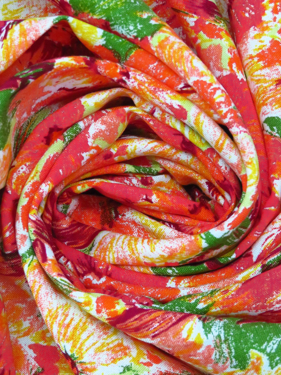 Tangerine/Desire Red/Key Lime/Multi 100% Rayon Painterly Floral Print Challis 44W