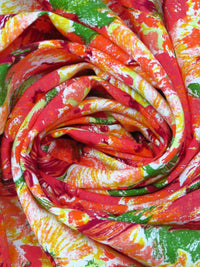 Tangerine/Desire Red/Key Lime/Multi 100% Rayon Painterly Floral Print Challis 44W