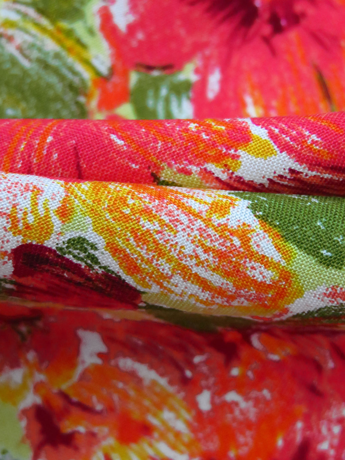 Tangerine/Desire Red/Key Lime/Multi 100% Rayon Painterly Floral Print Challis 44W