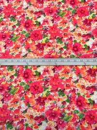 Tangerine/Desire Red/Key Lime/Multi 100% Rayon Painterly Floral Print Challis 44W