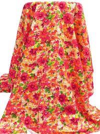 Tangerine/Desire Red/Key Lime/Multi 100% Rayon Painterly Floral Print Challis 44W
