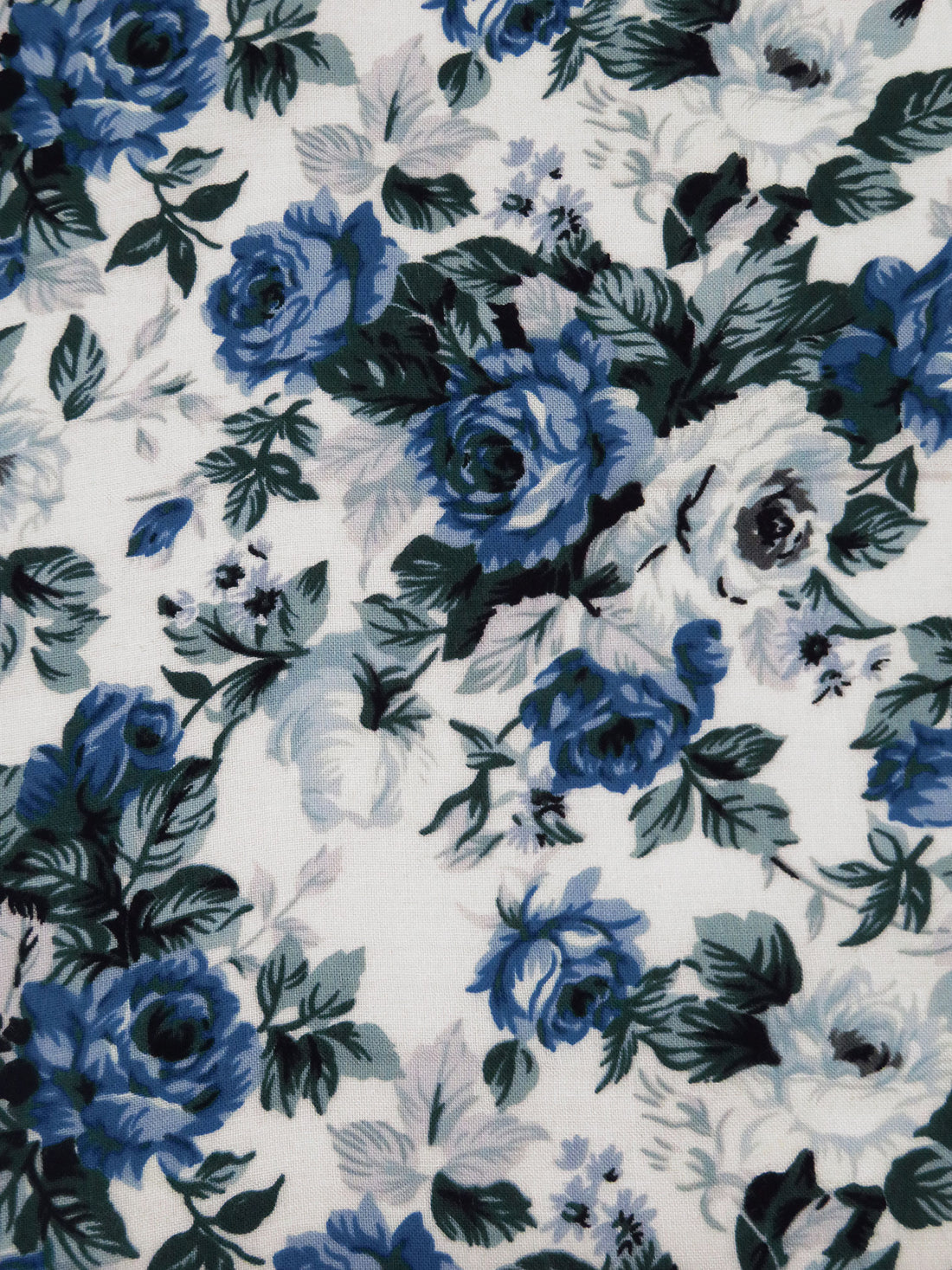 White/Dark Jungle Green/Yale Blue/Multi 100% Rayon Roses Print Challis 44W