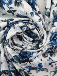 White/Dark Jungle Green/Yale Blue/Multi 100% Rayon Roses Print Challis 44W