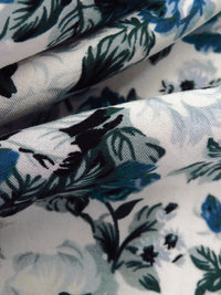 White/Dark Jungle Green/Yale Blue/Multi 100% Rayon Roses Print Challis 44W