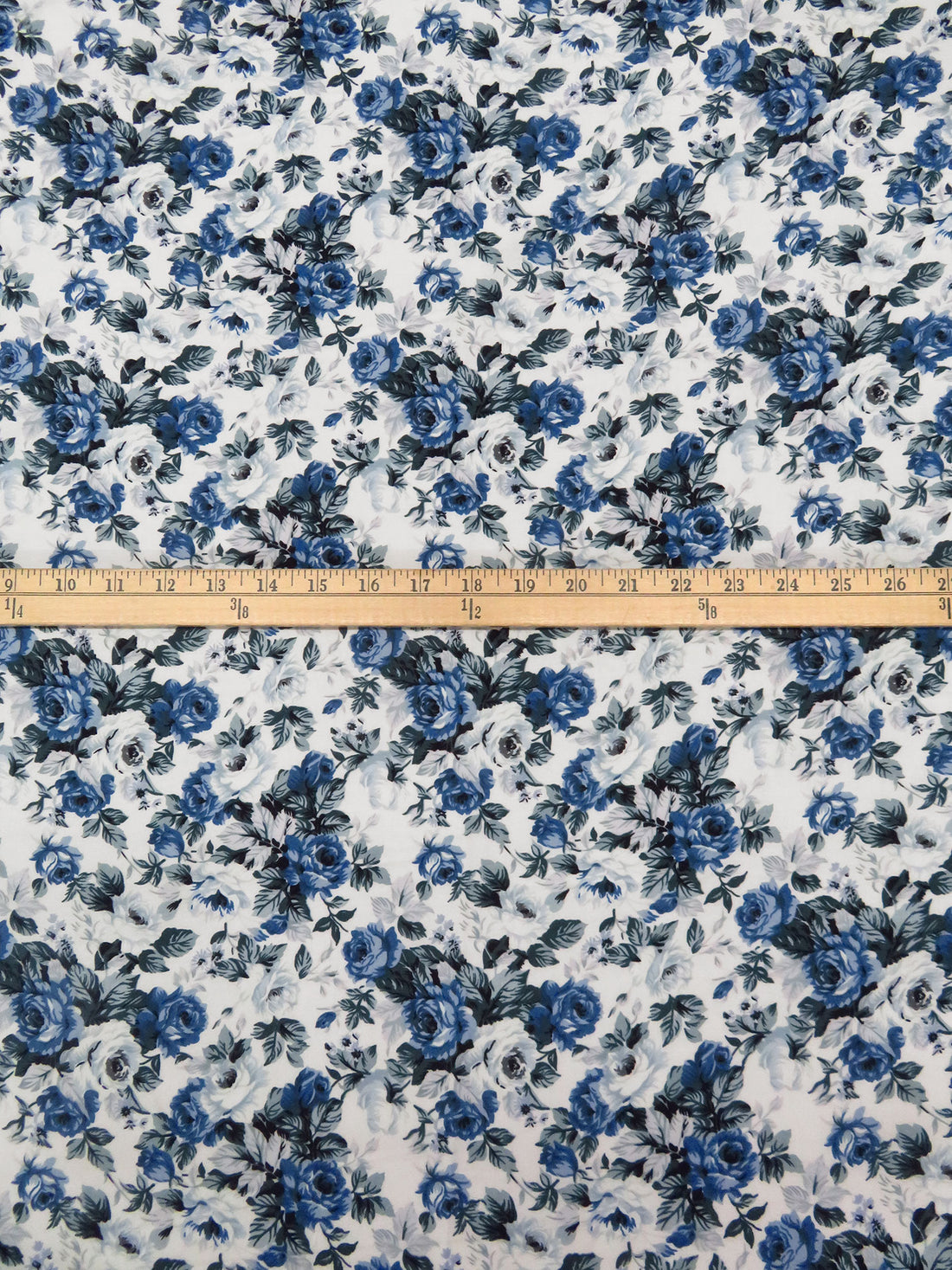 White/Dark Jungle Green/Yale Blue/Multi 100% Rayon Roses Print Challis 44W