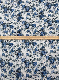 White/Dark Jungle Green/Yale Blue/Multi 100% Rayon Roses Print Challis 44W
