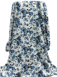 White/Dark Jungle Green/Yale Blue/Multi 100% Rayon Roses Print Challis 44W