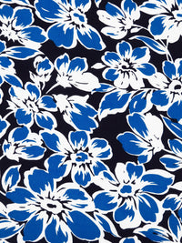 Cobalt/White/Black 100% Rayon Floral Print Challis 44W