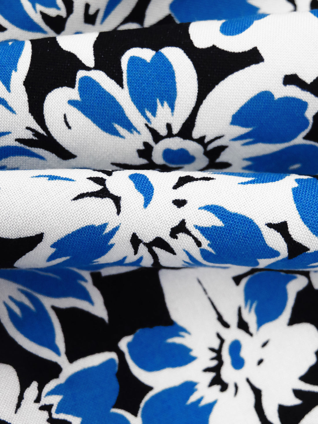 Cobalt/White/Black 100% Rayon Floral Print Challis 44W