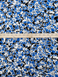 Cobalt/White/Black 100% Rayon Floral Print Challis 44W