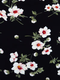 Black/Moss Green/White/Multi 100% Rayon Floral Stems Print Challis 44W