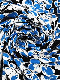 Cobalt/White/Black 100% Rayon Floral Print Challis 44W