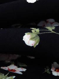 Black/Moss Green/White/Multi 100% Rayon Floral Stems Print Challis 44W