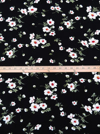 Black/Moss Green/White/Multi 100% Rayon Floral Stems Print Challis 44W