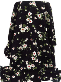 Black/Moss Green/White/Multi 100% Rayon Floral Stems Print Challis 44W