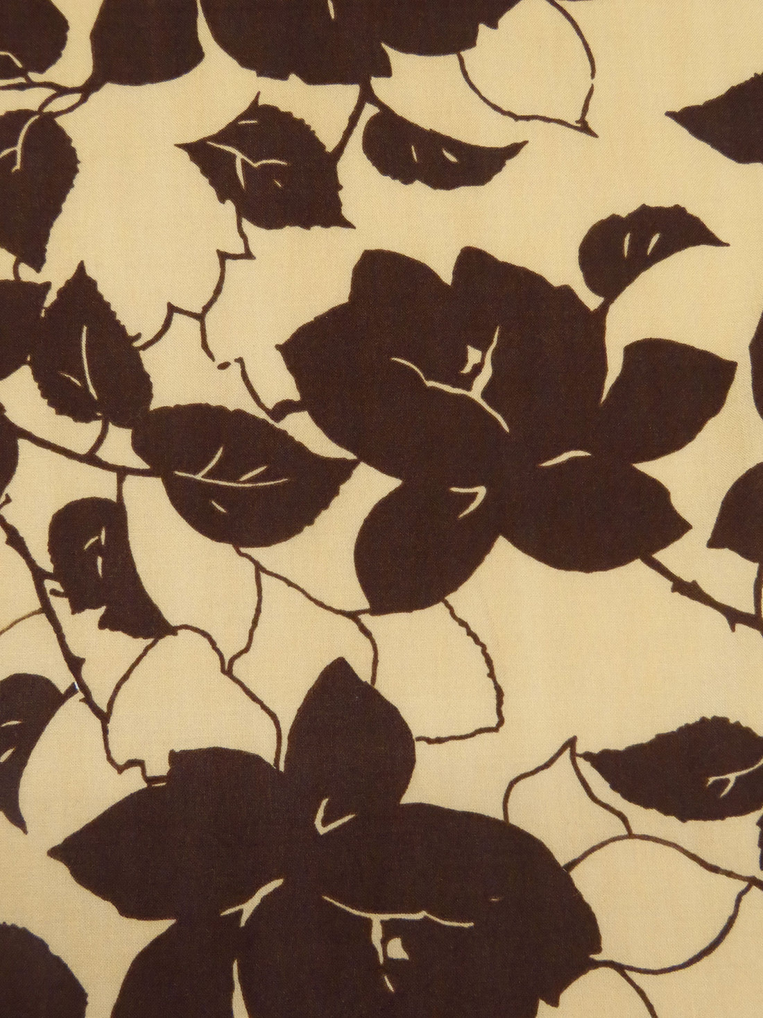 Tan/Acajou 100% Rayon Rose Silhouette Print Challis 43W