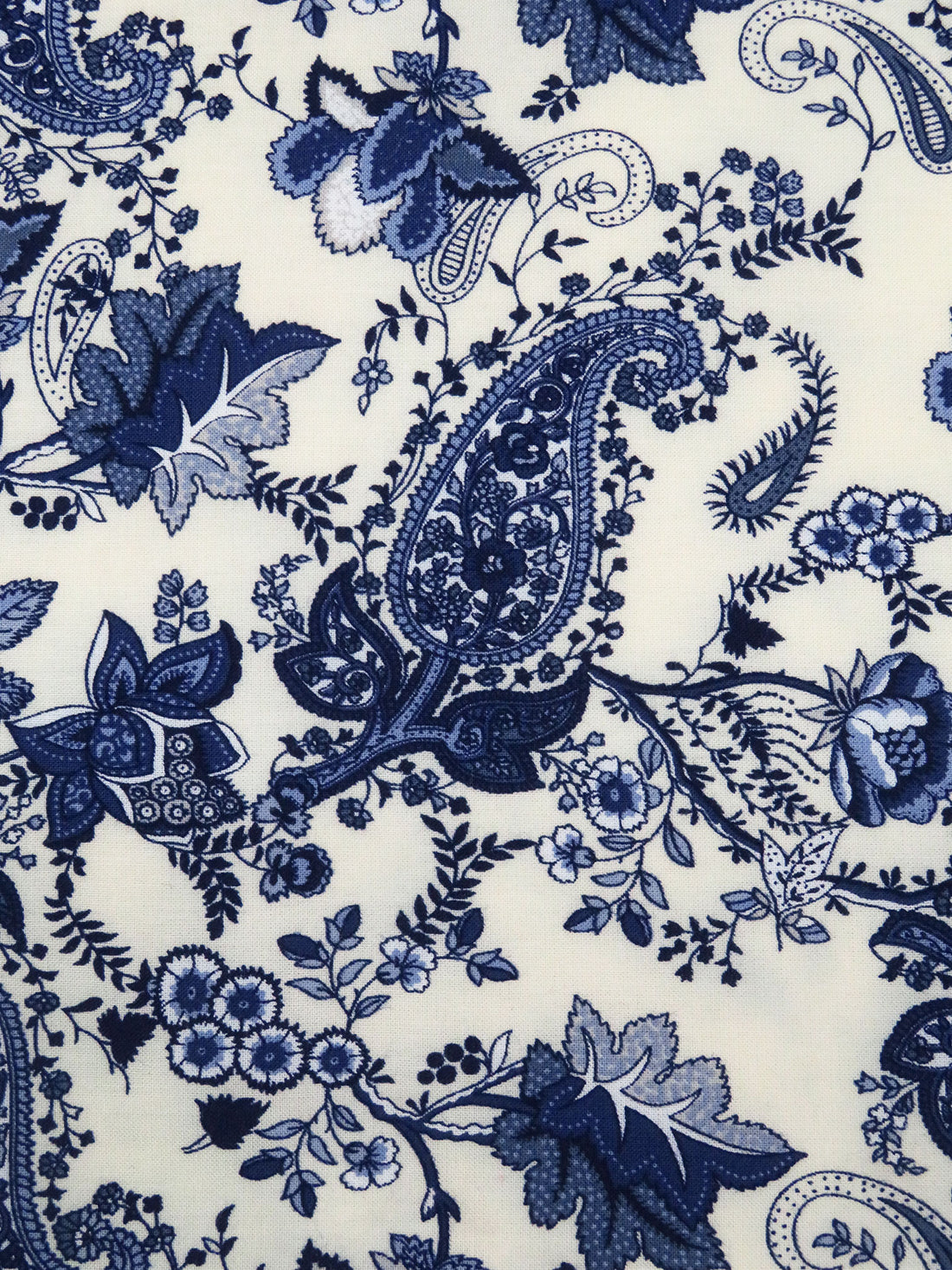 SOLD AS IS ONLY - Dark Navy/White/Dark Cornflower/Multi 100% Rayon Floral Paisley Print Challis 43W