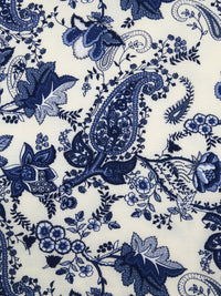 SOLD AS IS ONLY - Dark Navy/White/Dark Cornflower/Multi 100% Rayon Floral Paisley Print Challis 43W