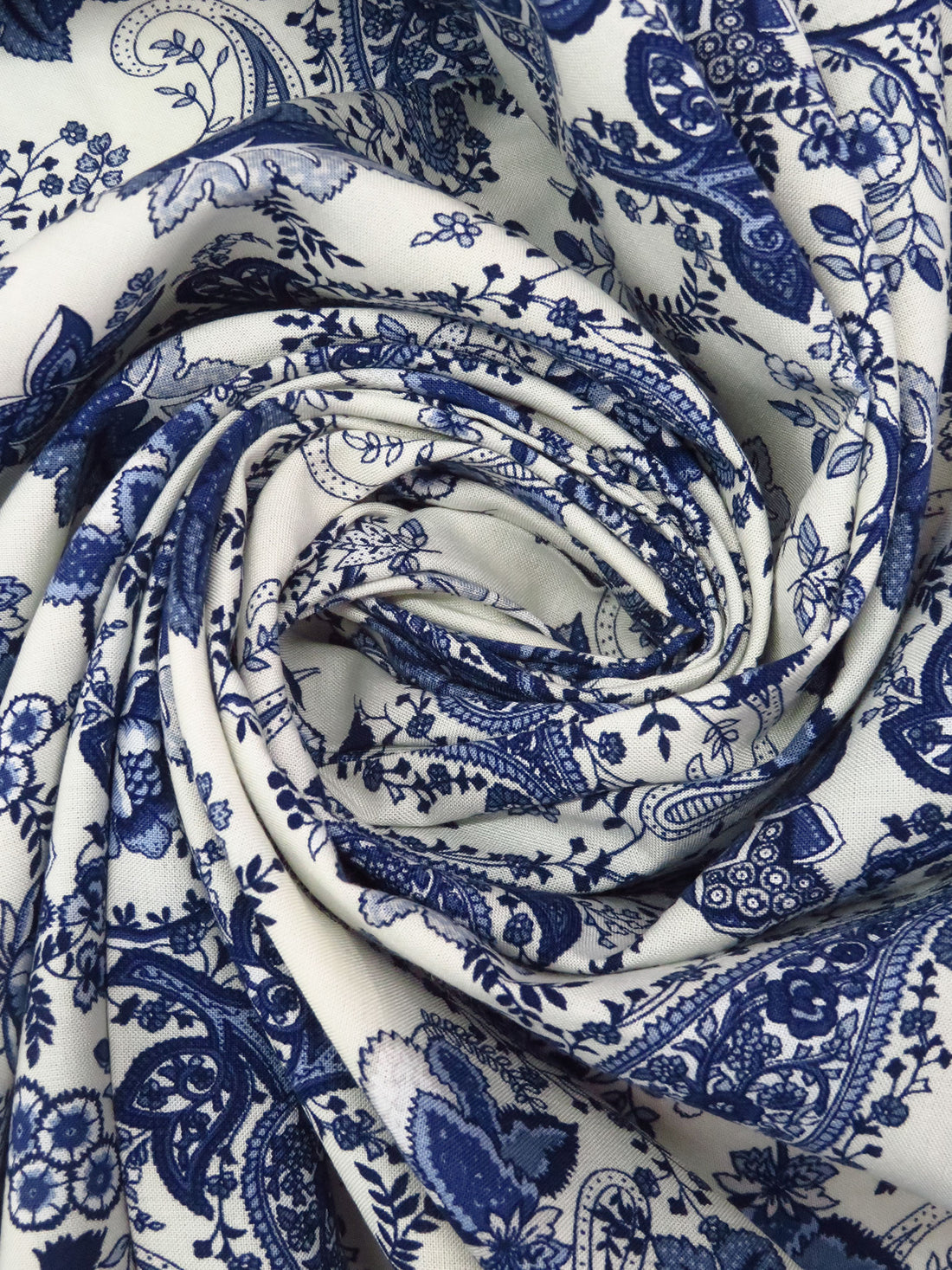 SOLD AS IS ONLY - Dark Navy/White/Dark Cornflower/Multi 100% Rayon Floral Paisley Print Challis 43W