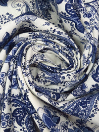 SOLD AS IS ONLY - Dark Navy/White/Dark Cornflower/Multi 100% Rayon Floral Paisley Print Challis 43W