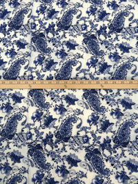 SOLD AS IS ONLY - Dark Navy/White/Dark Cornflower/Multi 100% Rayon Floral Paisley Print Challis 43W