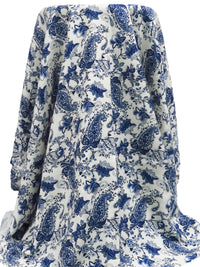 SOLD AS IS ONLY - Dark Navy/White/Dark Cornflower/Multi 100% Rayon Floral Paisley Print Challis 43W