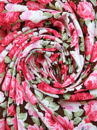 Salmon Pink/Cream/Bistre/Multi 100% Rayon Rose Print Challis 43W